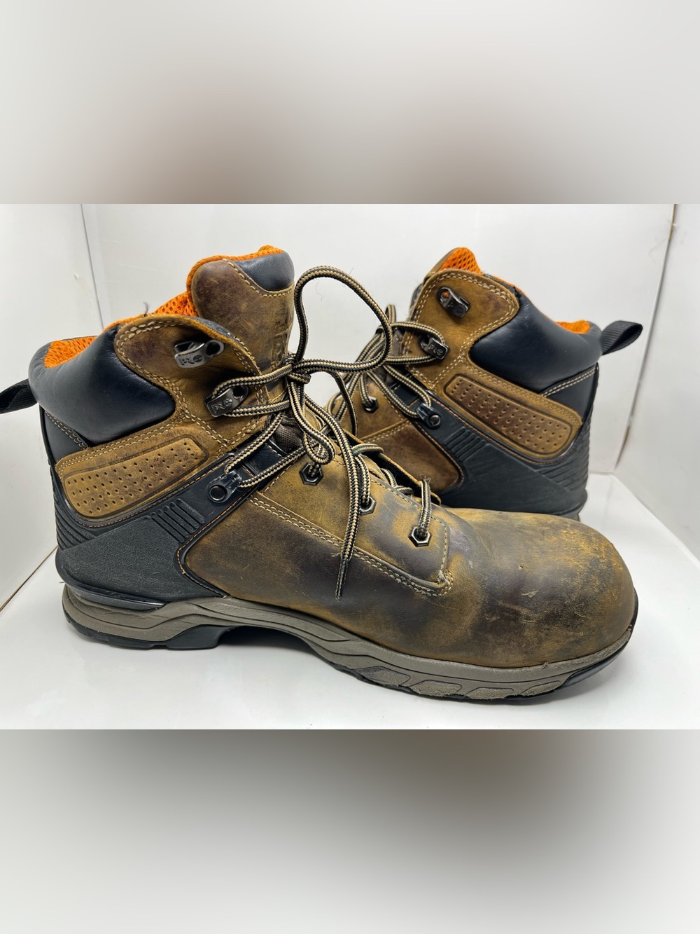 Timberland Brown Work Boots with Orange Lining